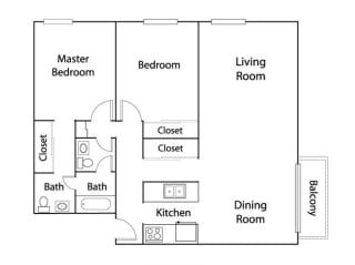 2Bed 2Bath Floor Plan at Burnsville Parkway Apartments, Minnesota, 55337