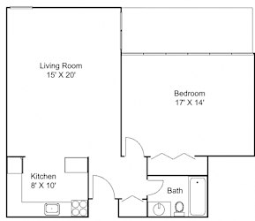 1 bed 1bath B Floor plan at Hillsborough Apartments, Minnesota