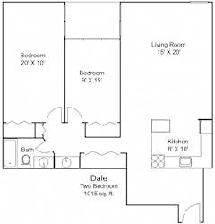 2 bed 1 bath  Floor plan at Hillsborough Apartments, Minnesota, 55113