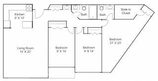 3 bed 2 bath B Floor plan at Hillsborough Apartments, Roseville, Minnesota