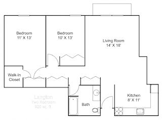 2 bed 1 bath F Floor plan at Hillsborough Apartments, Minnesota, 55113