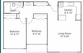 2 bed 1 bath i Floor plan at Hillsborough Apartments, Roseville, 55113