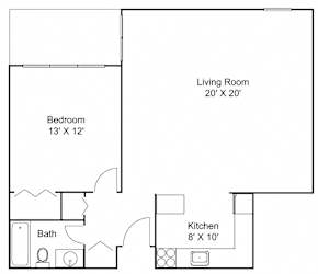 1 bed A 1 bath  Floor plan at Hillsborough Apartments, Minnesota, 55113