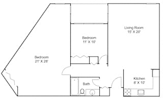2 bed 1 bath O Floor plan at Hillsborough Apartments, Roseville