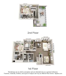 Olivine 3 Bed 3 Bath Floor Plan Residences at CityWay Apartments in Indianapolis