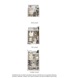 Vermillion 3 Bed 3 Bath Floor Plan Floor Plan Residences at CityWay Apartments in Indianapolis