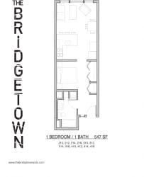 Bridgetown - One Bedroom One Bathroom Floor Plan 3