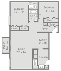 2 Bed 1.5 Bath B3 Floor Plan at Axis at Westmont, Westmont, Illinois
