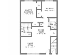 2 Bed Floorplan at Saddle Brook Apartments, Saddle Brook, NJ