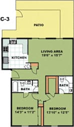 Floor Plan Two Bedroom Two Bathroom (C3)