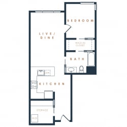 1x1 1I – 1 Bedroom 1 Bath Floor Plan Layout – 773 Square Feet