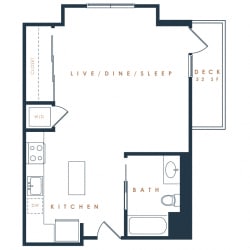 Studio with Balcony S2 – 0 Bedroom 1 Bath Floor Plan Layout – 491 Square Feet