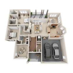 a 3d floor plan of a apartments
