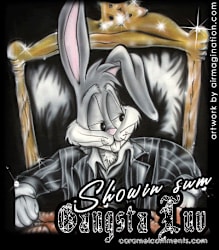 A cartoon image of a rabbit in a suit sitting in a chair with the text "Showin Sum" and "Ginsta LUW" written on it.