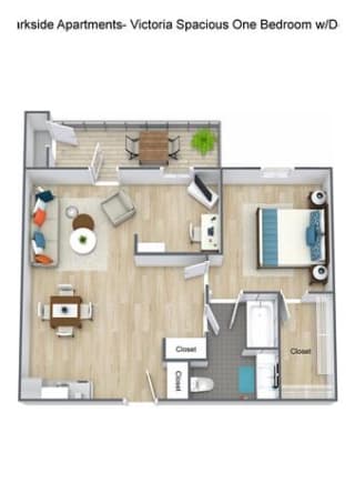 1 bedroom 1 bath floor plan E at Parkside Senior Apartments, California, 92404