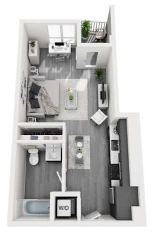 Studio Floor plan with 501 Sq. Ft.  at Olive DTLA, Los Angeles, California