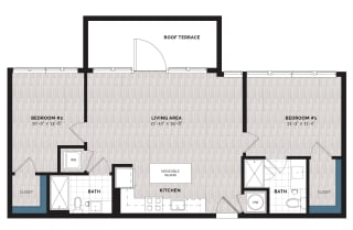 2 bedroom 2 bath floor plan B at ONE501, Washington, DC