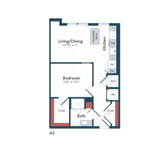 1 bed 1 bath floor plan C at Harwood Flats, North Bethesda, 20852