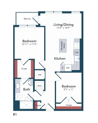 2 bed 1 bath floor plan 2 bed 1 bath floor plan at Harwood Flats, North Bethesda, MD