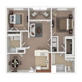 A floor plan of a small apartment with a kitchen, living room, and bathroom.