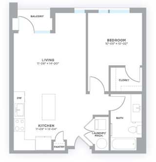 A1 Floor Plan at 747 Apartments, Indianapolis, Indiana