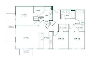 C3 - 3 Bedroom 2 Bath 1366 Sq. Ft. Floor Plan at Pinnex, Indianapolis, IN, 46203