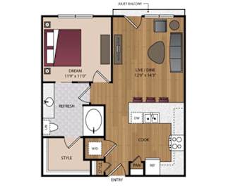 Stella - Dallas, TX - 11F2A Floor Plan 705 SF