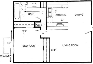1 bedroom floorplan 693sft
