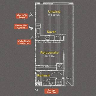 1 bedroom 1 bathroom Floor plan C at The Maxwell Apartments, Arlington, VA