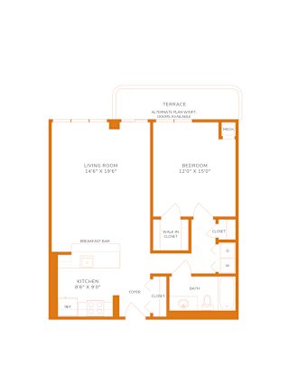 790 Sq. Ft. Unit - 1 Bedroom 1 Bathroom Floor Plan at The Paramount, Virginia, 22202