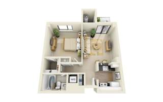 1 Bed | 1 Bath - A1A Floor Plan at Cascade at Landmark, Virginia, 22304