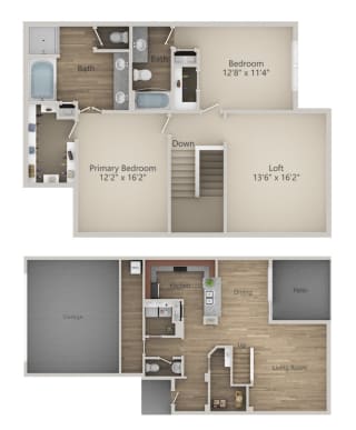 2 Bed 2 Bath Floor Plan at Riachi at One21, Plano, TX, 75025