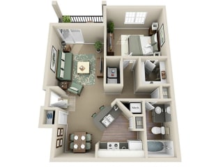 1 Bed 1 Bath - Melbourne (777 sq ft) Floor Plan at Parkside at South Tryon, Charlotte, NC