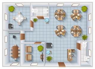 a top view of a floor of a office