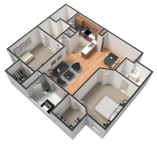 2 Bedroom 2 Bathroom Floor Plan at The Boot Ranch Apartments, Florida