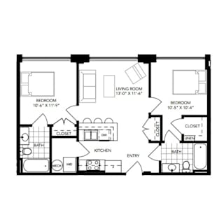 B1 Floor Plan at The Locks Apartments, Richmond, Virginia