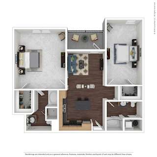 B4 with Furniture Floor Plan at 45 Madison Apartments, Missouri