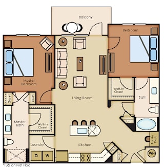 2 bed 2 bath Beech Floor Plan at The Loree, Florida, 32256