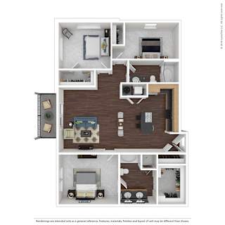 C1 with Furniture Floor Plan at 45 Madison Apartments, Kansas City, MO, 64111