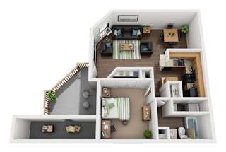 The Franklin 1 Bed 1 Bath Floor Plan at Chapel View Apartments in Chapel Hill, NC
