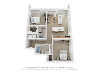 2 bed 2 bath B5 Floor Plan at South Falls Tower, Richmond, 23224