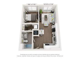 The Clove 1 Bed 1 Bath Floor Plan at The Point Apartments on 38th, Virginia, 23508