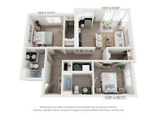 The Bowline 2 Bed 2 Bath Floor Plan at The Point Apartments on 38th, Norfolk, Virginia