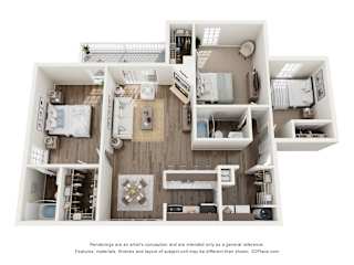 2 bed 2 bath Cedar Floor Plan at The Timbers, Richmond, VA, 23235