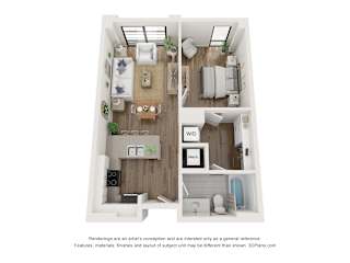 The Current floor plan - 1 bedroom, 1 bathroom apartment