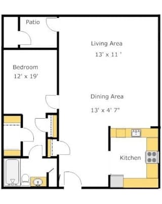 A3 1 Bed 1 Bath Floor Plan at Del Norte Place Apartment Homes, California