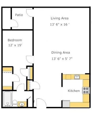 A4 1 Bedroom 1 Bathroom Floor Plan at Del Norte Place Apartment Homes, California, 94530