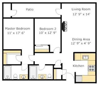 B4 2 bedroom 2 bath Floor Plan at Del Norte Place Apartment Homes, California, 94530
