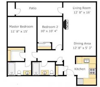 B5 2 Bed 2 Bath Floor Plan at Del Norte Place Apartment Homes, El Cerrito, CA