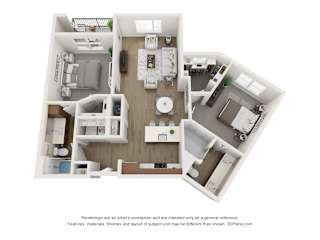 a stylized floor plan of a 1 bedroom floor plan